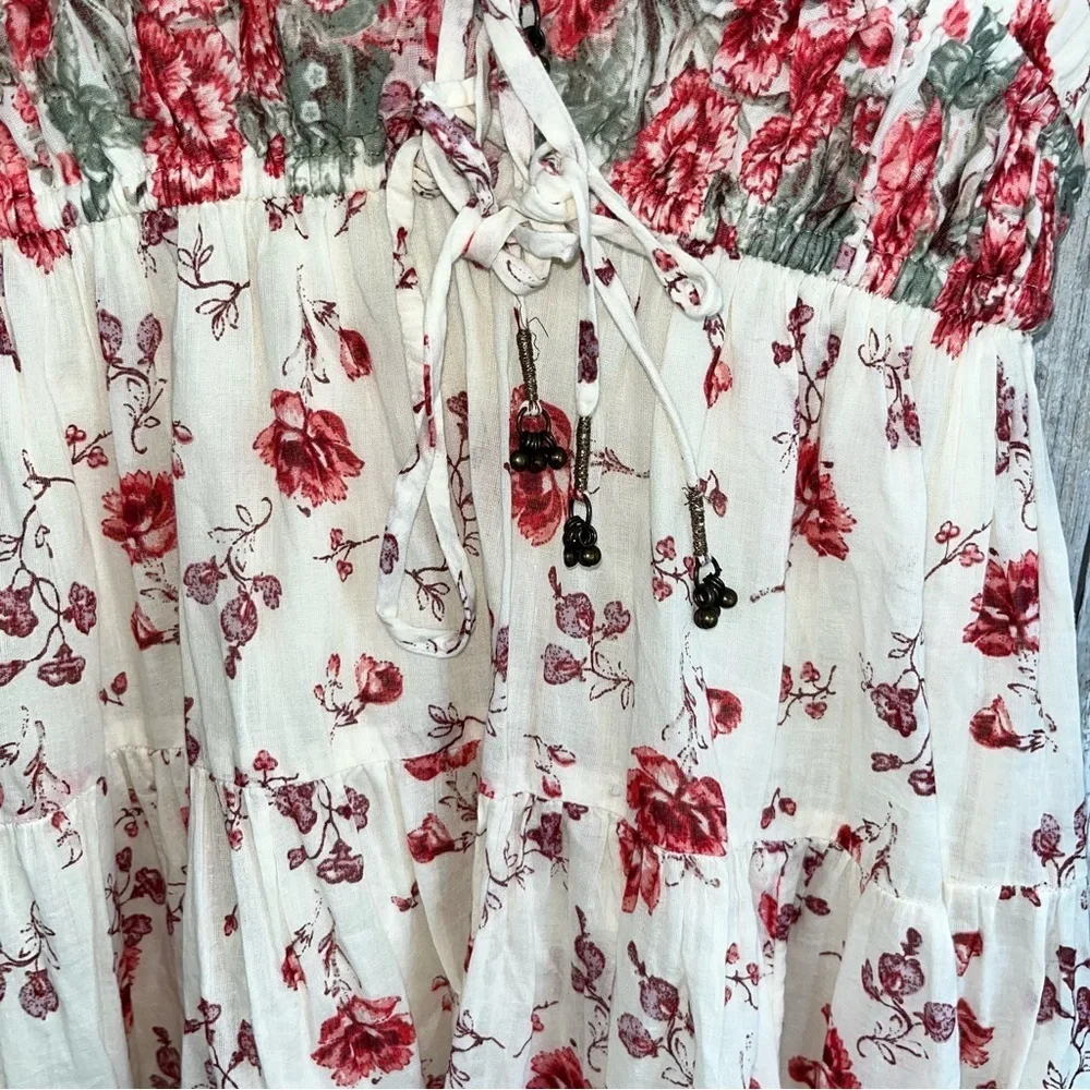 Free People Lysette Floral Maxi Dress Boho Cottagecore Tie Front XS - Picture 6 of 9